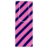 Sac Cadeau Pour Bouteille Fuchsia et blanc cinq bandes motif avec bleu (Devant)