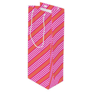 Sac Cadeau Pour Bouteille Fuchsia et corail vivant cinq bandes motif