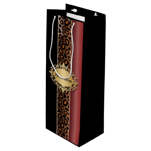 Sac Cadeau Pour Bouteille Garnet rouge et Motif léopard noir (Devant Angle)