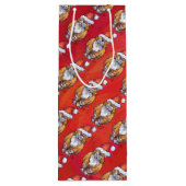 Sac Cadeau Pour Bouteille Ginger Chat Noël Sur Rouge (Dos)