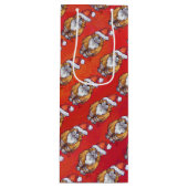 Sac Cadeau Pour Bouteille Ginger Chat Noël Sur Rouge (Devant)