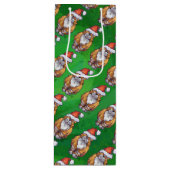 Sac Cadeau Pour Bouteille Ginger Chat Noël Sur Vert (Devant)