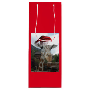 Sac Cadeau Pour Bouteille Girafe portant un chapeau de Père Noël