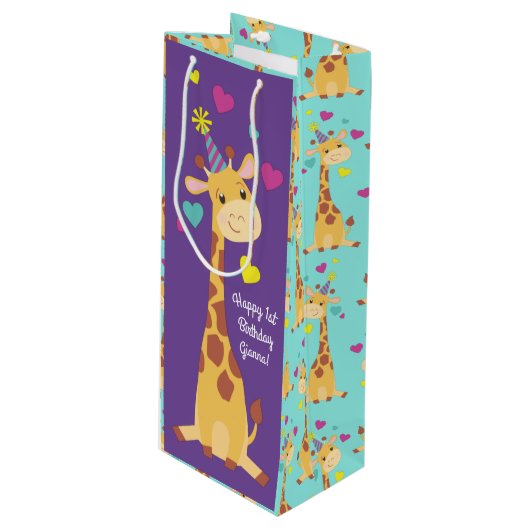 Sac Cadeau Pour Bouteille Giraffe Anniversaire de enfant Party Cute (Devant Angle)
