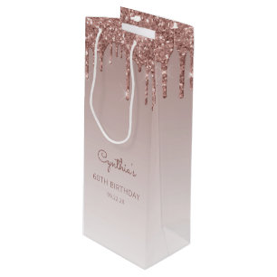 Sac Cadeau Pour Bouteille Glitter Drip 60e Anniversaire Rose Gold
