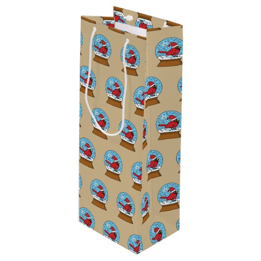 Sac Cadeau Pour Bouteille Globe des neiges avec cardinal rouge mignon (Devant Angle)