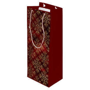 Sac Cadeau Pour Bouteille Gold Holiday Noël Métallurgique Damas Élégant
