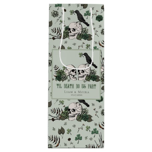 Sac Cadeau Pour Bouteille Goth St. Patricks Day Crânes floraux Mariage irlan (Devant)
