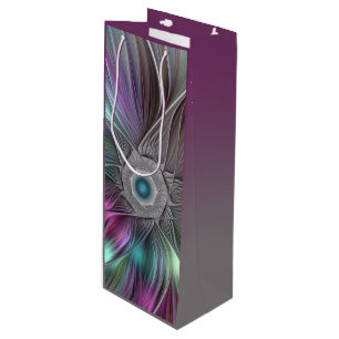 Sac Cadeau Pour Bouteille Grande Fleur colorée Abstraite Trippy Fractal Art