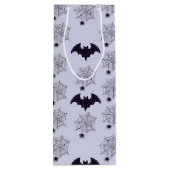 SAC CADEAU POUR BOUTEILLE GRAY & NOIR HALLOWEEN SPIDER WEBS BATS (Dos)