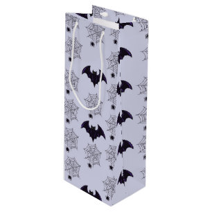 SAC CADEAU POUR BOUTEILLE GRAY & NOIR HALLOWEEN SPIDER WEBS BATS