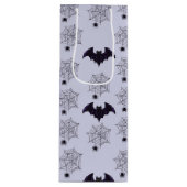 SAC CADEAU POUR BOUTEILLE GRAY & NOIR HALLOWEEN SPIDER WEBS BATS (Devant)