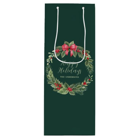 Sac Cadeau Pour Bouteille Green Classic Christmas Nom de la couronne (Devant)