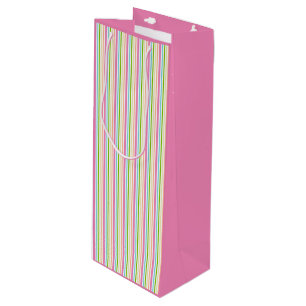 Sac Cadeau Pour Bouteille Grilles colorées Modèle rose jaune bleu vert