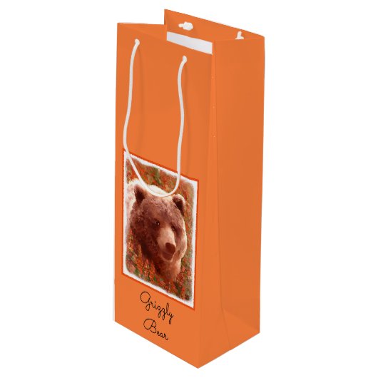Sac Cadeau Pour Bouteille Grizzly Bear Cub dans Fireweed Peinture Art de la  (Devant Angle)