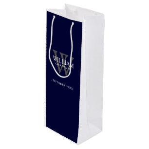 Sac Cadeau Pour Bouteille Groomsman Cadeau Personnalisé Marine moderne bleu