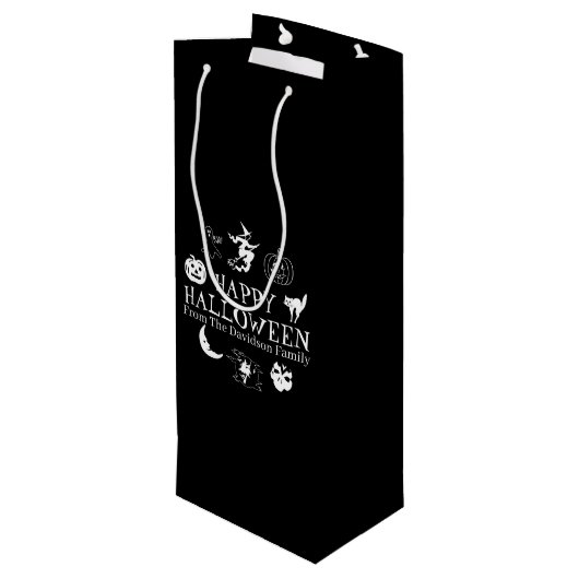 Sac Cadeau Pour Bouteille Happy Halloween nom personnalisé noir éffrayant (Dos Angle)