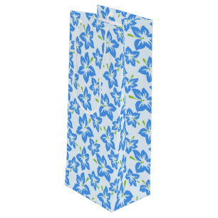Sac Cadeau Pour Bouteille Hibiscus Bleu, Fleurs Bleues, Motif De Fleurs