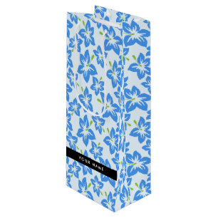 Sac Cadeau Pour Bouteille Hibiscus Bleu, Fleurs Bleues, Votre Nom