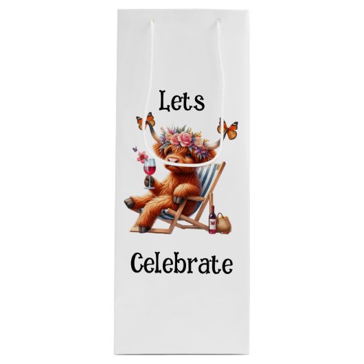 Sac Cadeau Pour Bouteille Highland Cow Lets Celebrate (Devant)