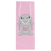 Sac Cadeau Pour Bouteille Hippo Baby shower rose (Dos)
