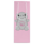 Sac Cadeau Pour Bouteille Hippo Baby shower rose (Devant)