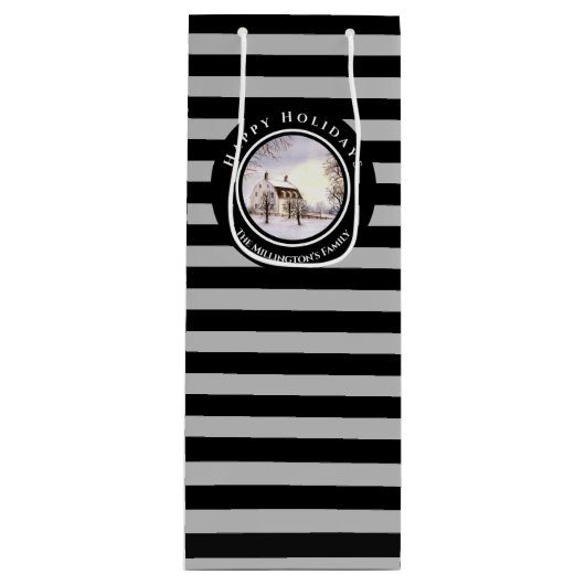 Sac Cadeau Pour Bouteille Hiver en Nouvelle-Angleterre Noël Cercle gris noir (Devant)