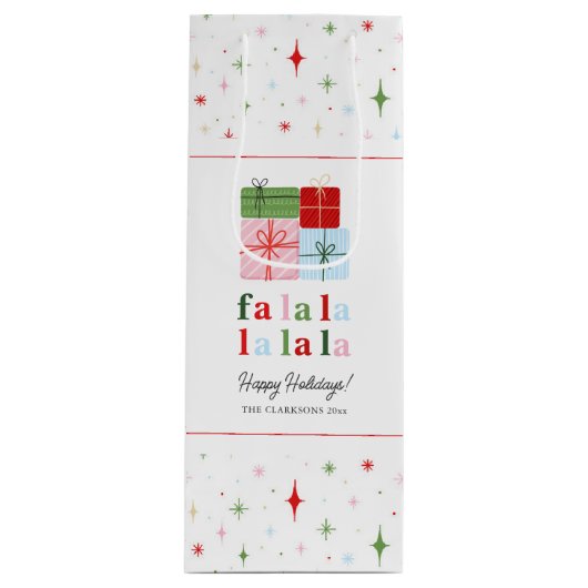 Sac Cadeau Pour Bouteille Holly Merry Holiday Fa La La (Devant)