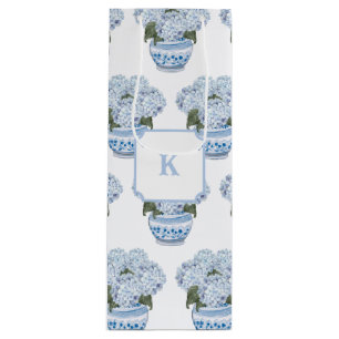 Sac Cadeau Pour Bouteille Hortensias bleus dans un pot de style chinoiserie
