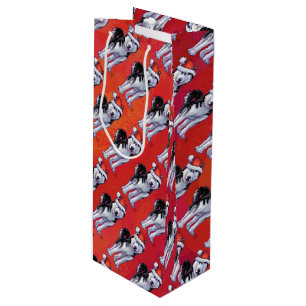 Sac Cadeau Pour Bouteille Husky à Santa Hat Sur Rouge