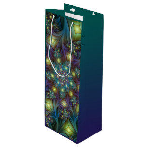 Sac Cadeau Pour Bouteille Illuminé Abstrait brillant Turquoise violet Fracta