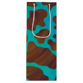 Sac Cadeau Pour Bouteille Impression Brown et Turquoise de vache (Devant)