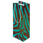 Sac Cadeau Pour Bouteille Impression Brown et Turquoise Zebra (Dos Angle)