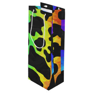 Sac Cadeau Pour Bouteille Impression noire et arc-en-ciel de vache