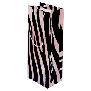 Sac Cadeau Pour Bouteille Impression noire et rose Zebra