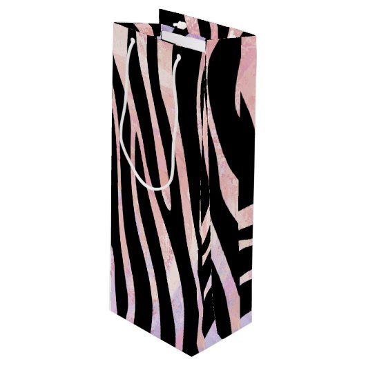 Sac Cadeau Pour Bouteille Impression noire et rose Zebra (Devant Angle)
