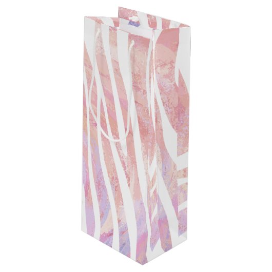 Sac Cadeau Pour Bouteille Impression rose et blanc Zebra (Devant Angle)