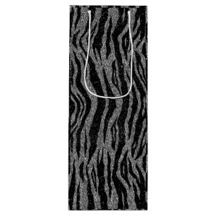 Sac Cadeau Pour Bouteille Impression Zèbre Noir et Gris Argent