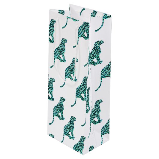 Sac Cadeau Pour Bouteille Imprimé léopard noir et sarcelle (Devant Angle)