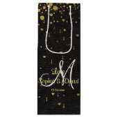 Sac Cadeau Pour Bouteille Invitations pour mariages | Monogramme Gold Confet (Devant)