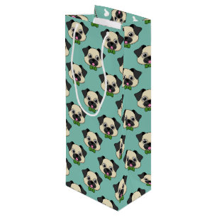 Sac Cadeau Pour Bouteille Joli chien Carlin avec Papillon