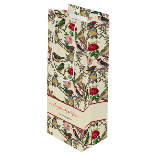 Sac Cadeau Pour Bouteille Joli Chintzy Victorian Scrapbook Bird Design (Devant Angle)