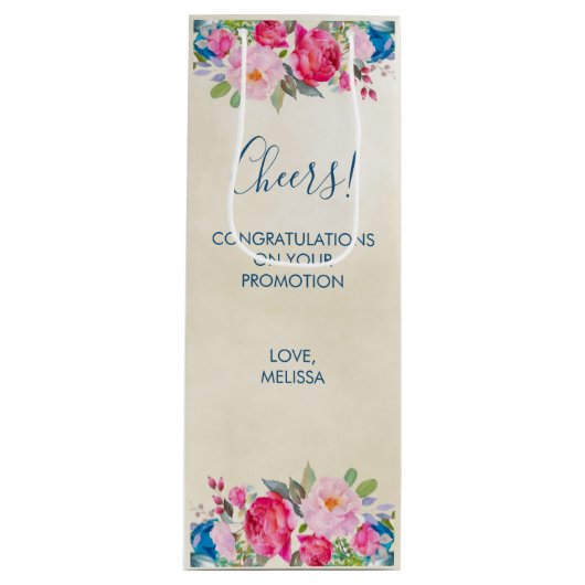 Sac Cadeau Pour Bouteille Jolie Rose rose et Peony à la frontière Cheval! (Devant)