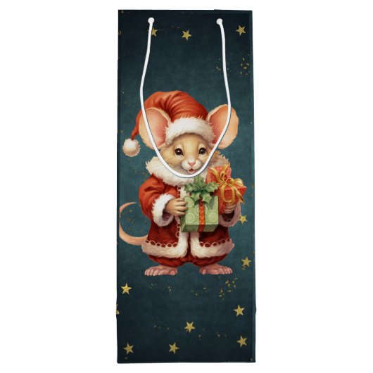 Sac Cadeau Pour Bouteille Joyeuse souris Noël (Dos)