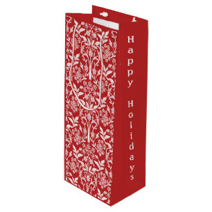 Sac Cadeau Pour Bouteille Joyeuses Fêtes Art Nouveau Classique Rouge & Blanc