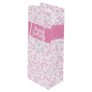 Sac Cadeau Pour Bouteille Joyeux 105e anniversaire Motif de numéro rose et b