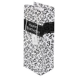Sac Cadeau Pour Bouteille Joyeux 35e anniversaire Motif de numéro noir/blanc