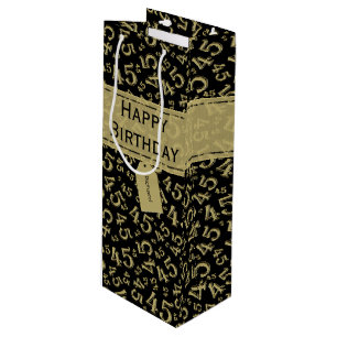 Sac Cadeau Pour Bouteille Joyeux 45e anniversaire Numéro Motif Noir/Or