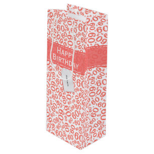 Sac Cadeau Pour Bouteille Joyeux 60e anniversaire Numéro Motif Coral/Blanc