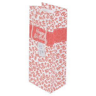 Sac Cadeau Pour Bouteille Joyeux 80e anniversaire Coral/Motif de numéro blan